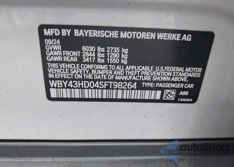 2025 BMW I4 Gran Coupe xDrive40 from USA, damaged, VIN WBY43HD04SFT98264